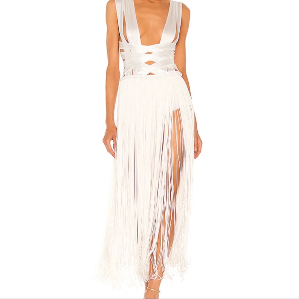 Bronx and Banco white fringe dress